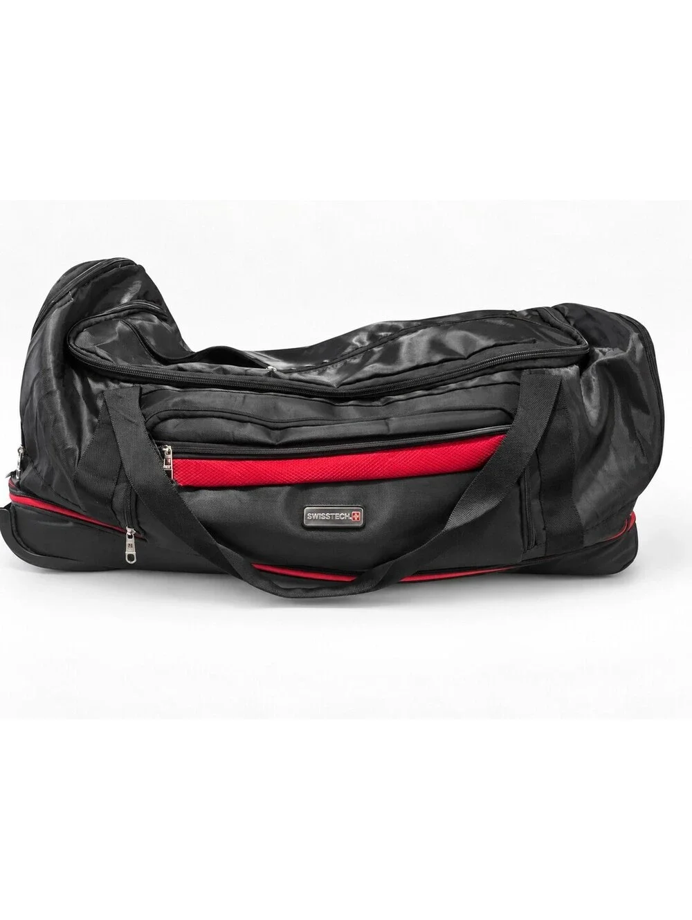 SWISSTECH rolling duffel bag black red wheeled travel luggage telescoping handle